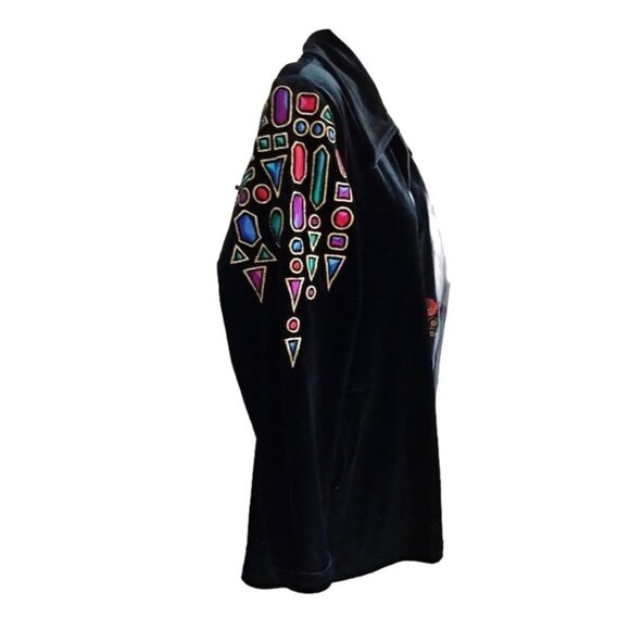Vintage Bob Mackie Wearable Art XL Velour Jacket Zip Embroidered Gemstone Design - Picture 4 of 10